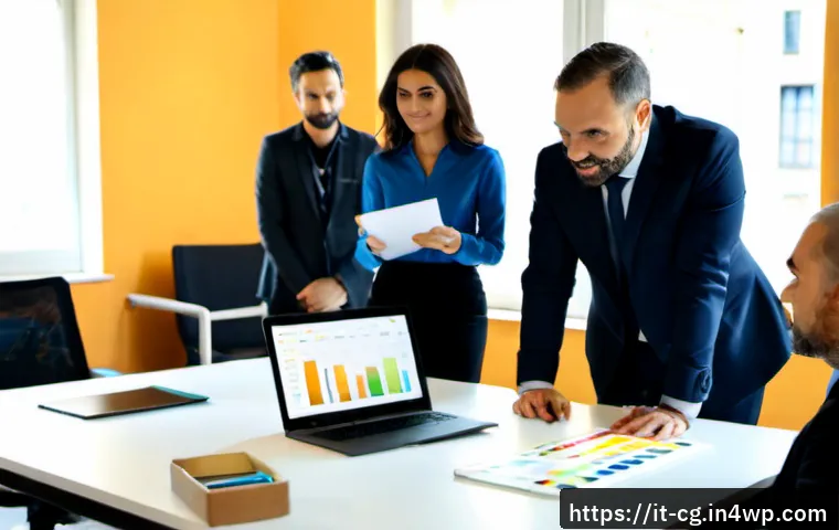 Home 12 OKR을 활용한 고객 성공 전략 - Photorealistic customer success planning session in a modern Milan office, diverse Italian business ...