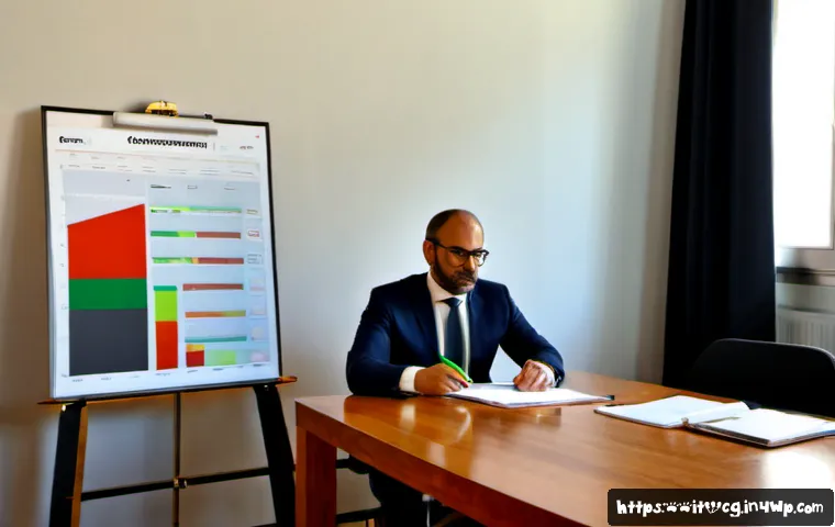 Home 29 OKR 실행 시 발생할 수 있는 리스크 관리 - Photorealistic Italian business team in a bright Milan office reviewing an OKR risk management plan,...